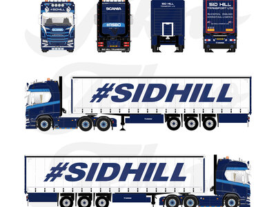 Tekno Tekno Scania NGR Highline 6x2 met 3-assige schuifzeilen oplegger SID HILL
