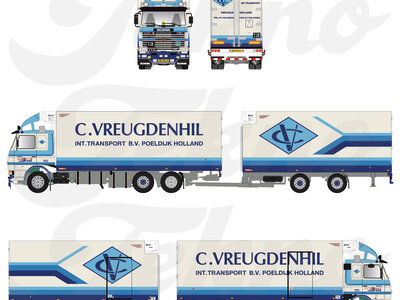 Tekno Scania 113M riged truck with 2-axle trailer C. VREUGDENHIL