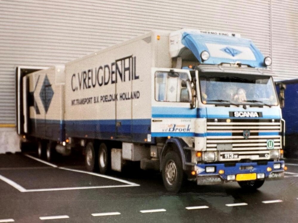 Tekno Scania 113M riged truck with 2-axle trailer C. VREUGDENHIL