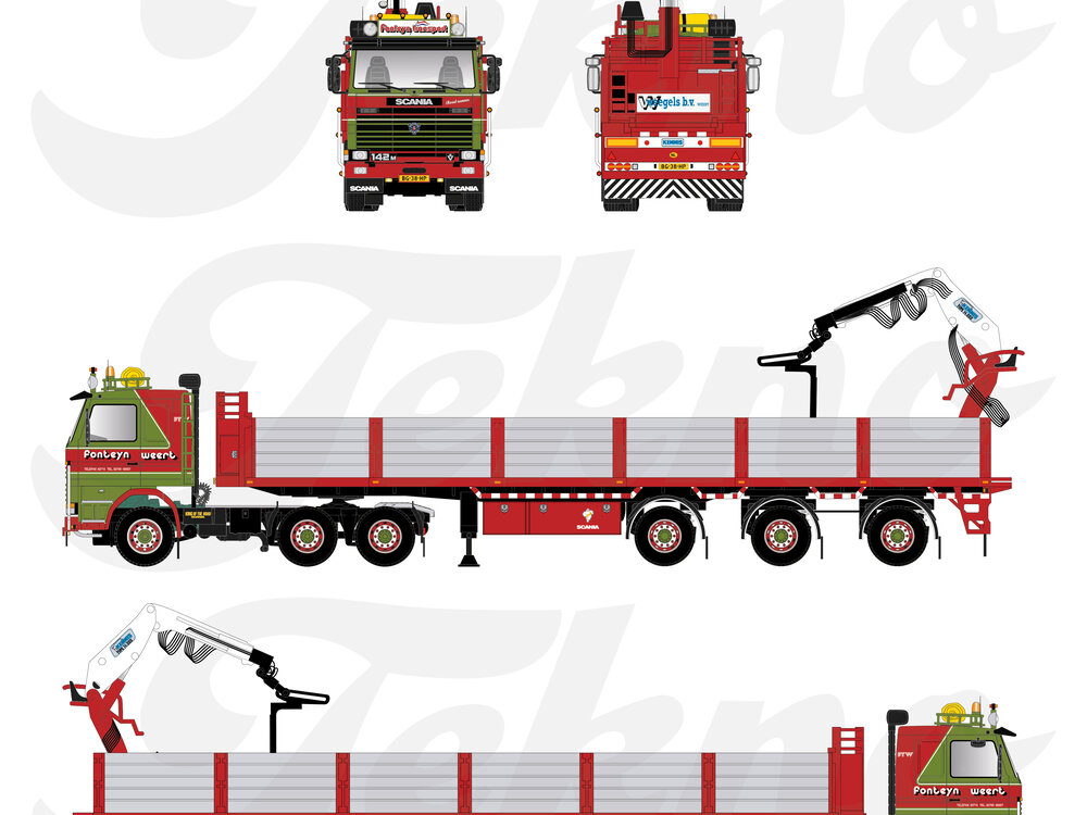 Tekno Tekno Scania 142M V8 6x2 trekker met 3-assige stenenoplegger FONTEYN TRANPORT