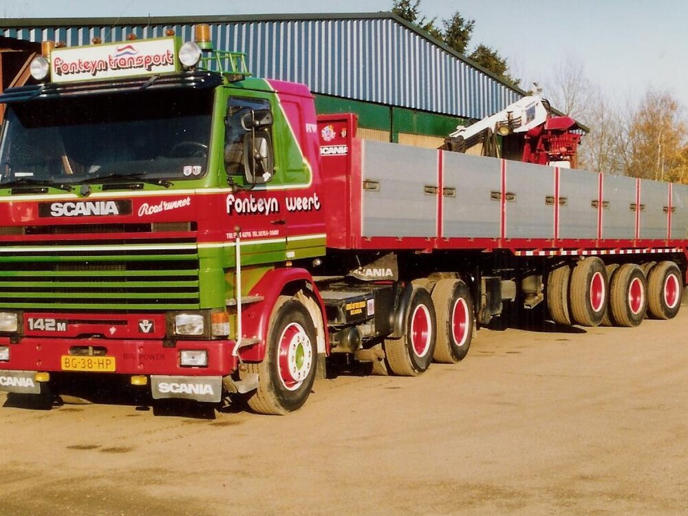 Tekno Tekno Scania 142M V8 6x2 trekker met 3-assige stenenoplegger FONTEYN TRANPORT