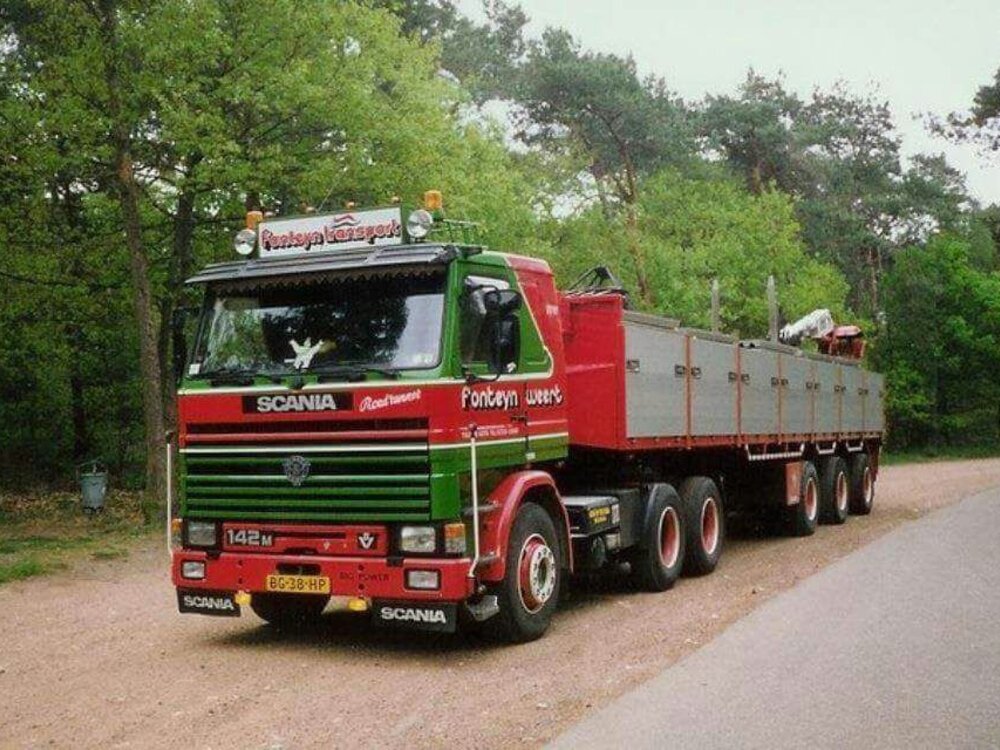 Tekno Tekno Scania 142M V8 6x2 trekker met 3-assige stenenoplegger FONTEYN TRANPORT