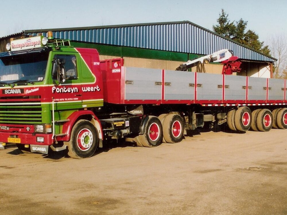 Tekno Tekno Scania 142M V8 6x2 trekker met 3-assige stenenoplegger FONTEYN TRANPORT