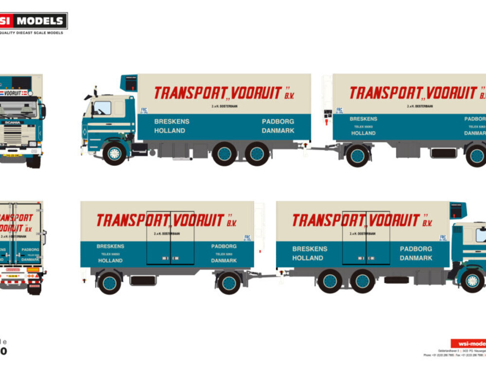 WSI WSI Scania 143H rigid truck with 2-axle trailer TRANSPORT VOORUIT