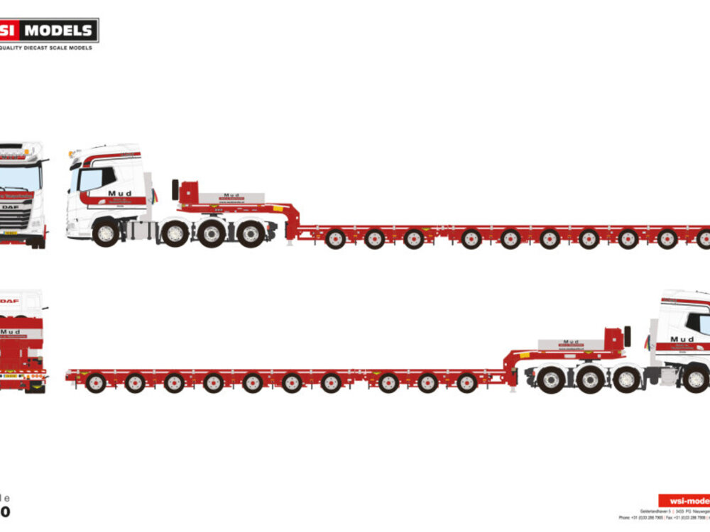WSI WSI Daf XG+ 8x4  with 7-axle SL  Low loader + 3-axle dolly MUD GROND- EN TRANSPORTWERKEN