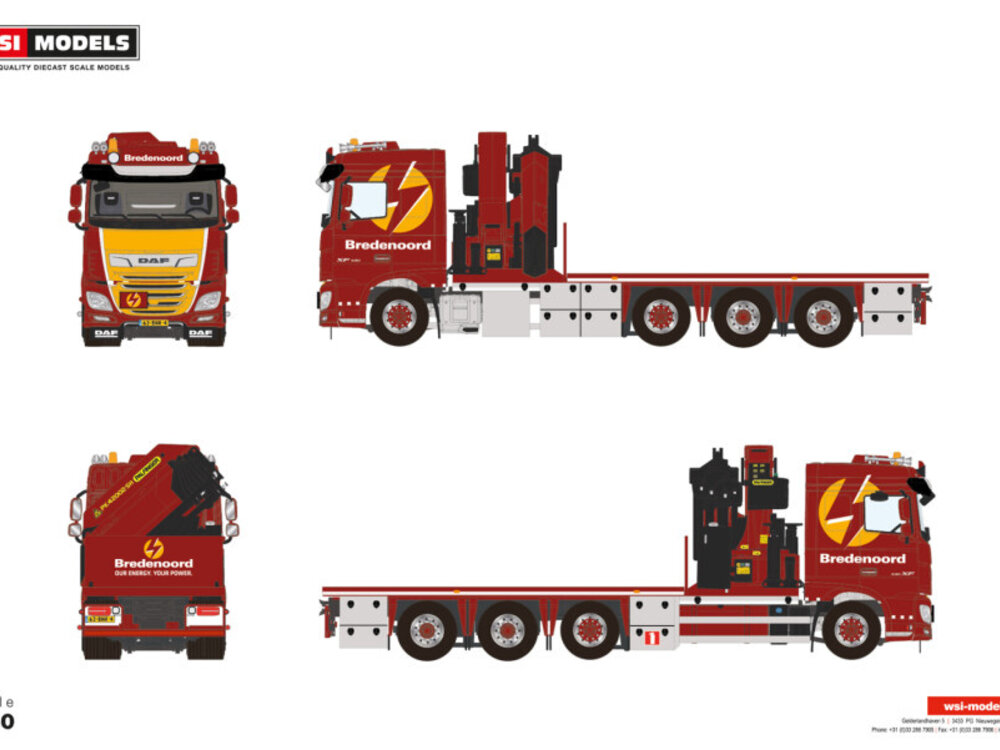 WSI WSI DAF XF Space Cab 8X2 flatbed rigid flatbed truck + Palfinger PK65002 SH BREDENOORD