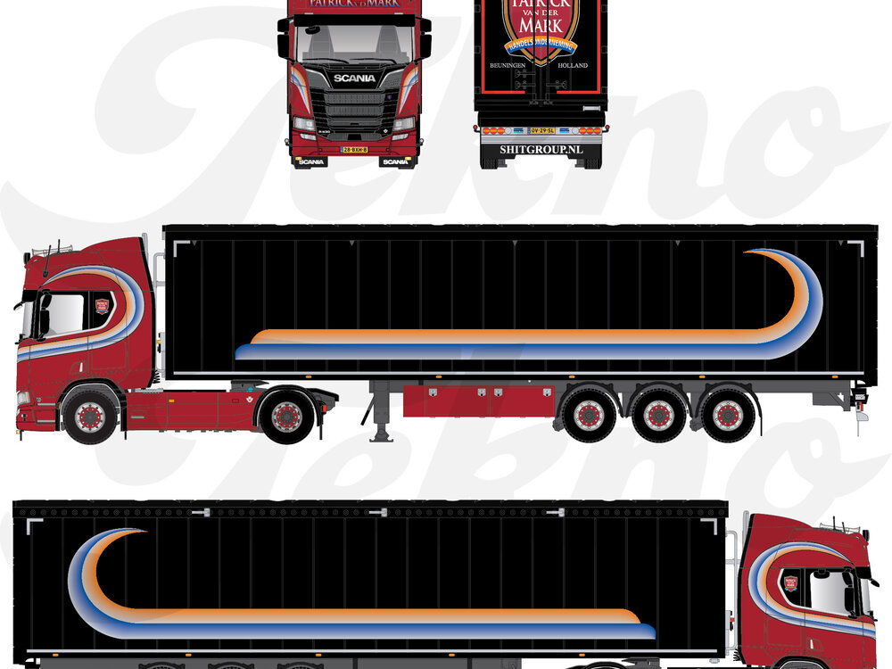 Tekno Tekno Scania NGR Highline4x2  with 3-axle walkingfloor trailer PATRICK VAN DER MARK