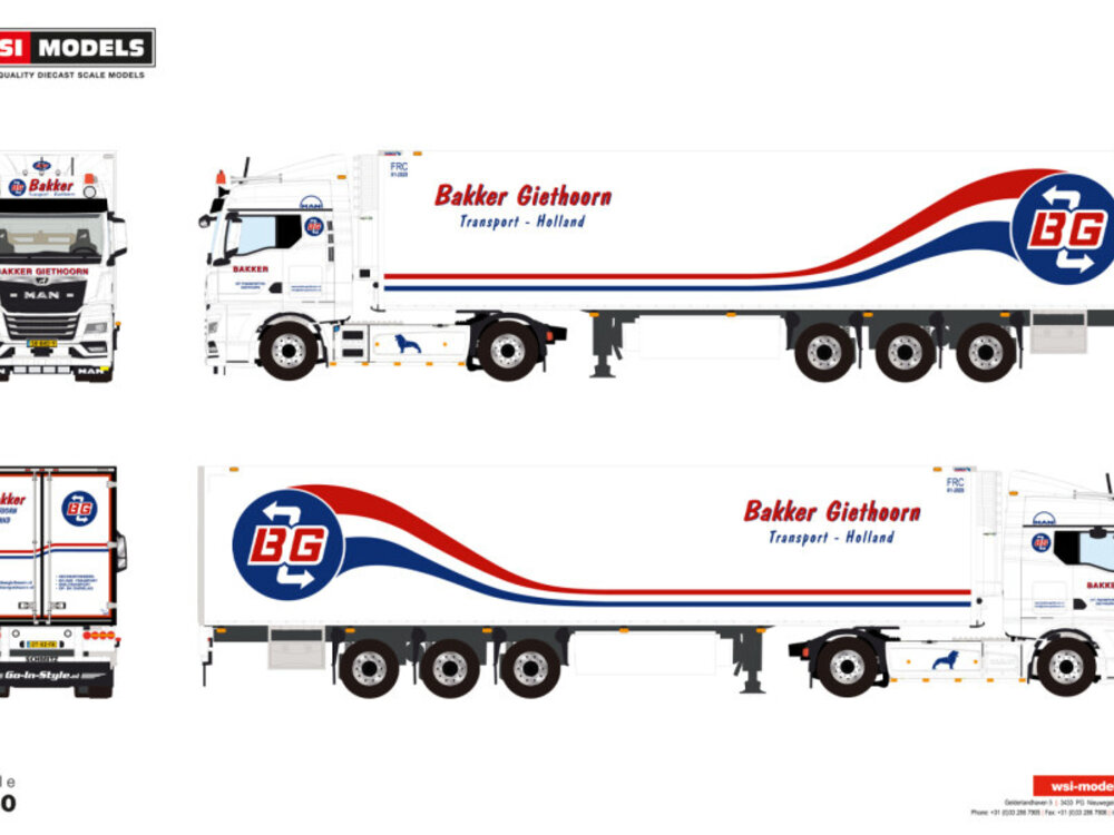 WSI WSI MAN TGX GM 4x2 with 3-axle reefer trailer BAKKER GIETHOORN