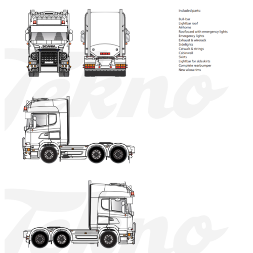 Tekno Tekno Scania R6 Streamline 6x2 incl. acc. Tractor kit Tekno Tekno Scania R6 Streamline 6x2 incl. acc. Tractor kit