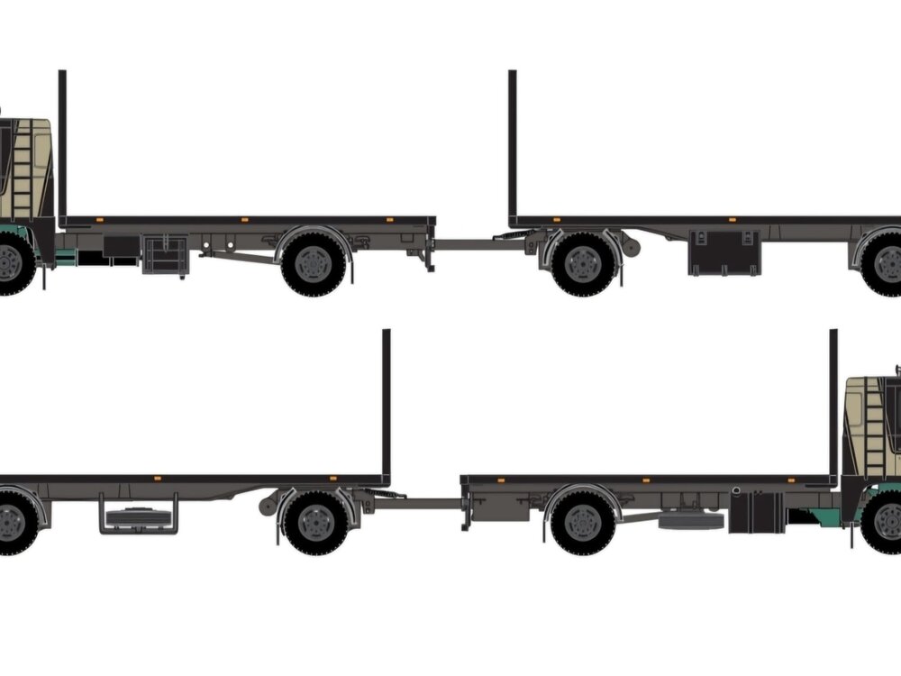 Tekno  Tekno Scania 111 rigid truck with 2-axle flatbed trailer PLOKKER PALLETS