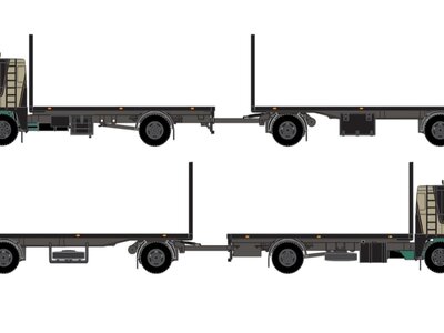 Tekno Tekno Scania 111 motorwagen met 2-as flatbed trailer PLOKKER PALLETS