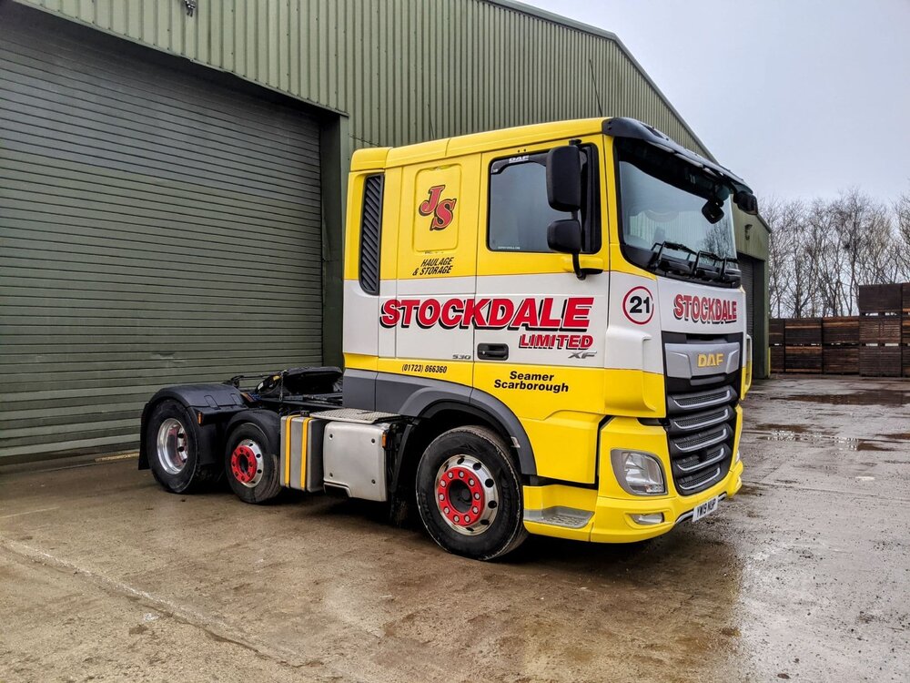 WSI WSI DAF 106XF 6x2 with 3-axle Belt Potato trailer JAMES STOCKDALE Yorkshire England