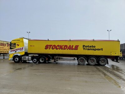 WSI WSI DAF 106XF 6x2 with 3-axle Belt Potato trailer JAMES STOCKDALE Yorkshire England