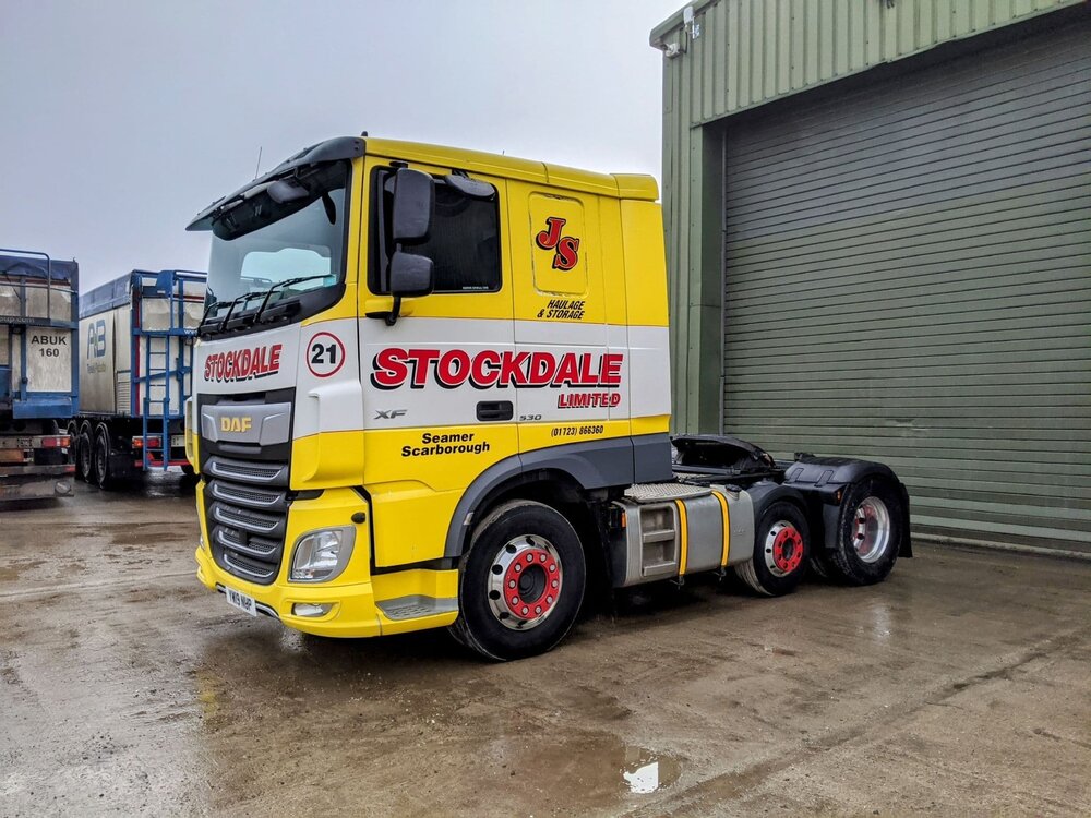 WSI WSI DAF 106XF 6x2 with 3-axle Belt Potato trailer JAMES STOCKDALE Yorkshire England
