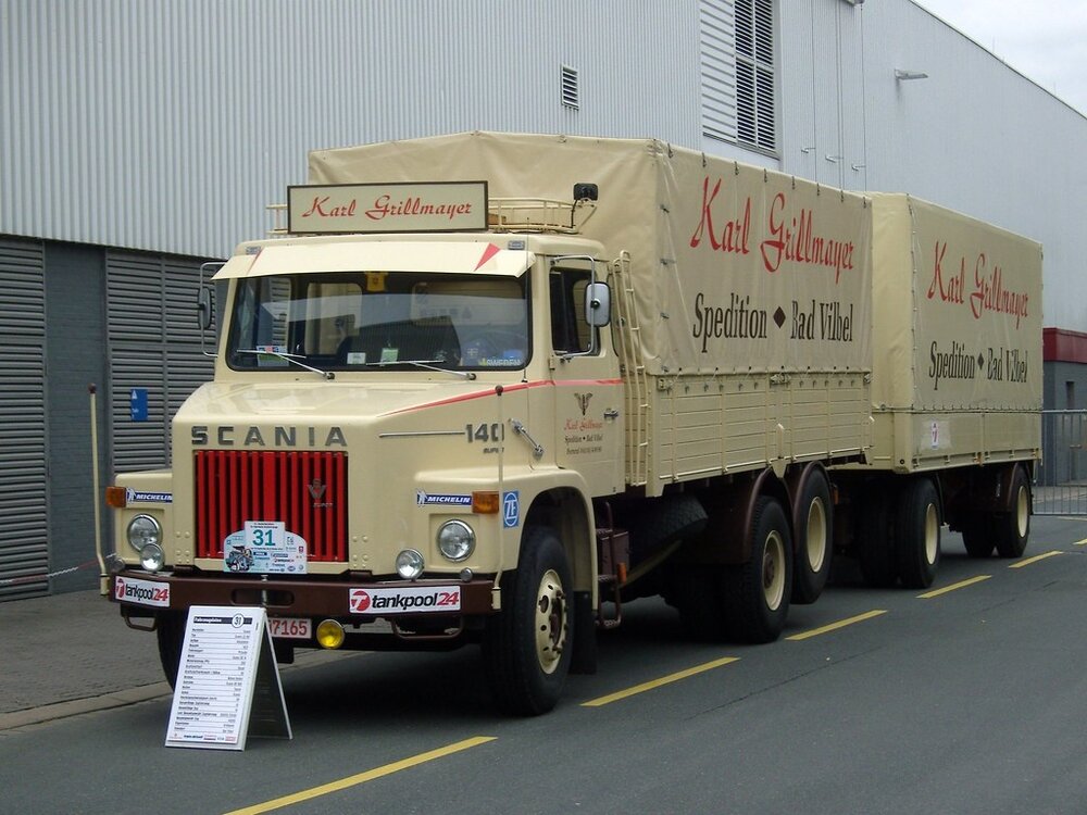 Tekno Tekno Scania 140 Torpedo riged truck with classic tilt trailer GRILLMAYER