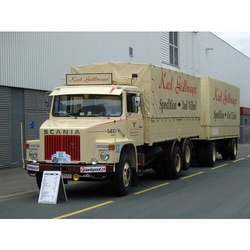 Tekno Tekno Scania 140 Torpedo riged truck with classic tilt trailer GRILLMAYER Tekno Tekno Scania 140 Torpedo riged truck with classic tilt trailer GRILLMAYER