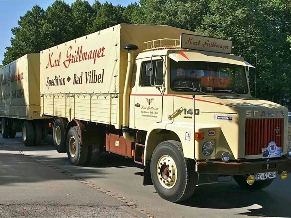 Tekno Tekno Scania 140 Torpedo riged truck with classic tilt trailer GRILLMAYER