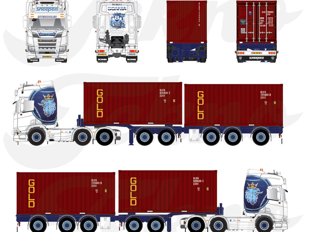 Tekno Tekno Scania Next Gen R530 with 5-axle container chassis + 2x20ft. container SNEEPELS