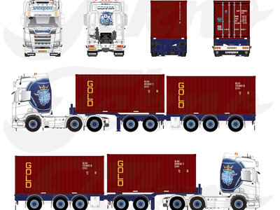 Tekno Tekno Scania Next Gen R530 with 5-axle container chassis + 2x20ft. container SNEEPELS