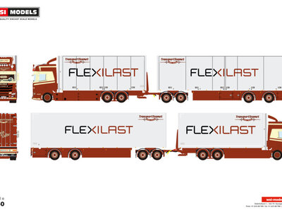 WSI WSI Scania R Highline riged box truck 6x2 tag axle box trailer with 4-axle box trailer TRANSPORTTEAMET (FLEXILAST)