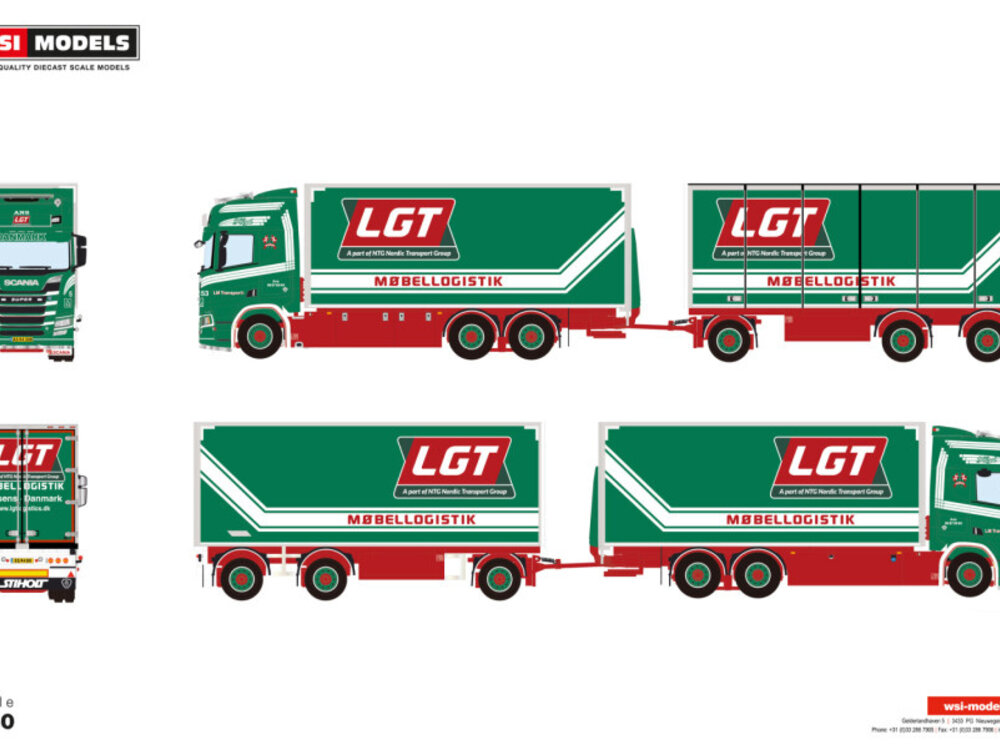 WSI WSI Scania R Highline motorwagen met 3-as oplegger LM TRANSPORT LGT