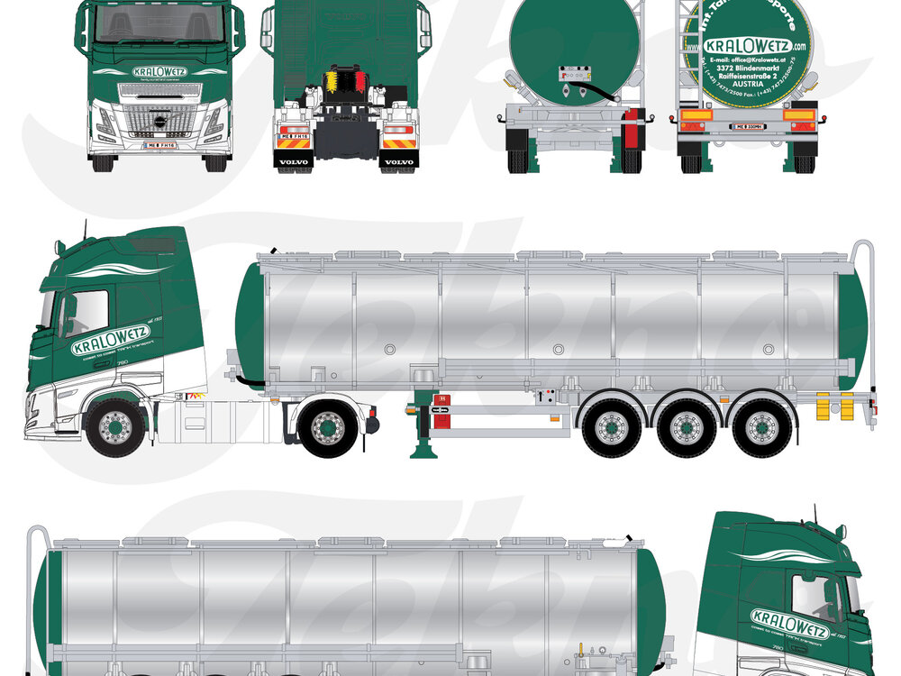 Tekno Tekno Volvo FH Aero XXL 4x2 met 3-assige tankoplegger KRALOWETZ