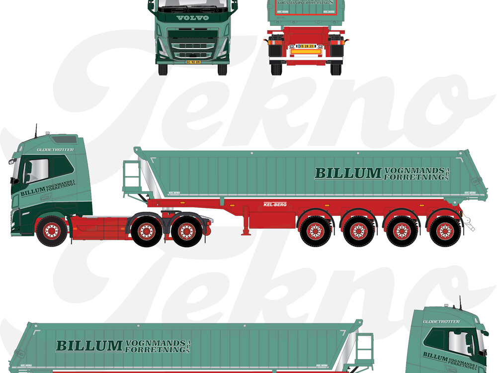 Tekno Tekno Volvo FH05 Globetrotter 6x2 met 4-assige Deense kipper BILLUM