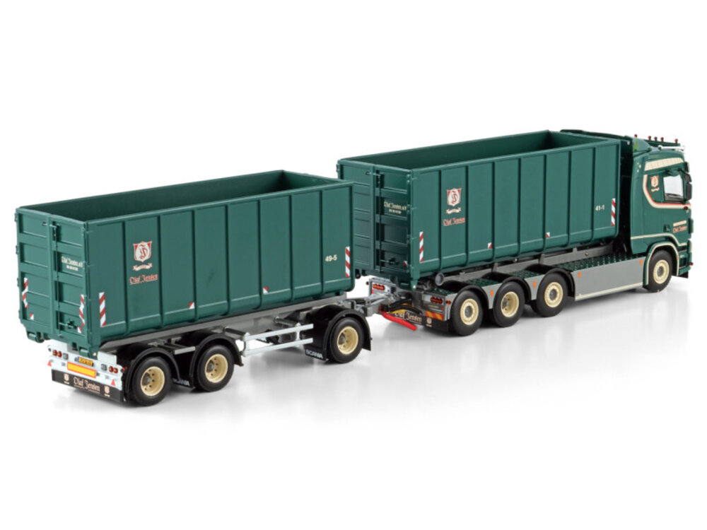 WSI WSI Scania R Normal 8x2 with 3-axle riged truck + hooklift  system + 2x 40m3 hooklift container OLAF JENSEN