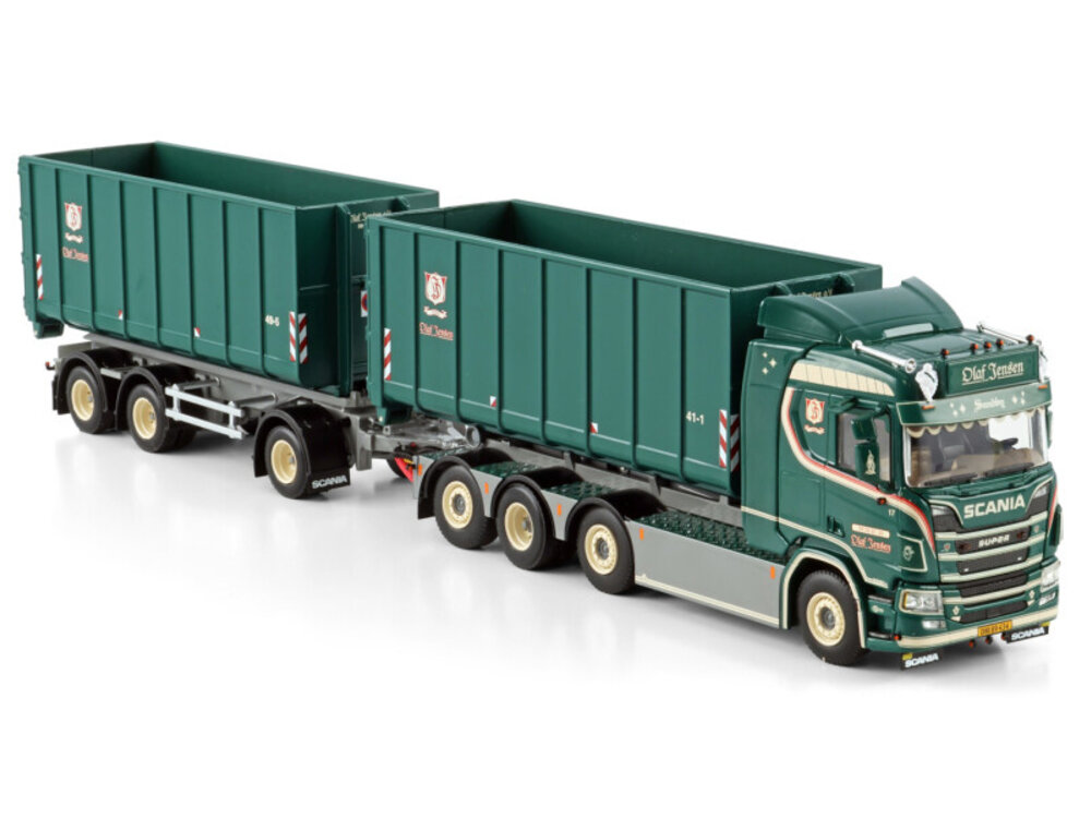 WSI WSI Scania R Normal 8x2 with 3-axle riged truck + hooklift  system + 2x 40m3 hooklift container OLAF JENSEN