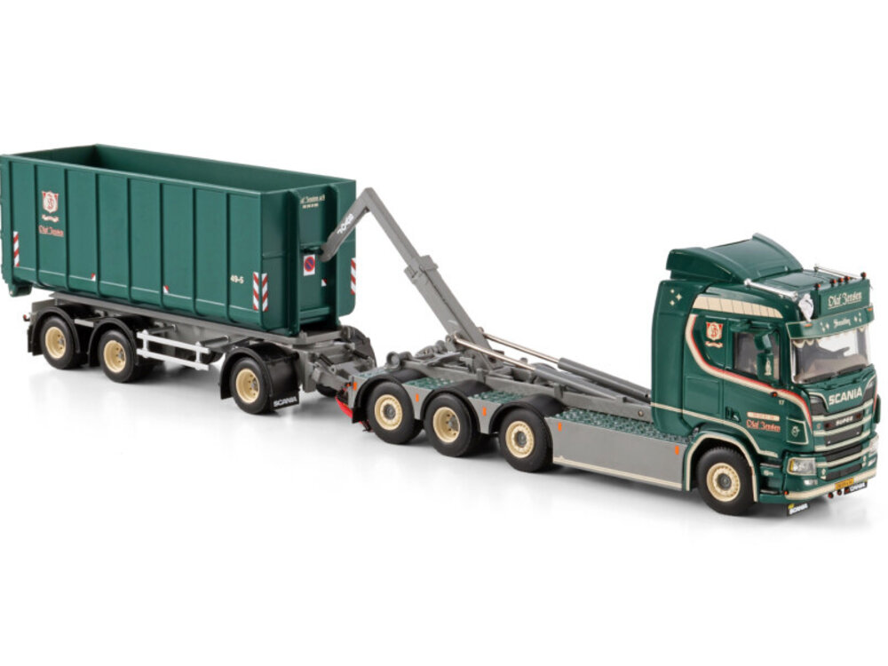 WSI WSI Scania R Normal 8x2 with 3-axle riged truck + hooklift  system + 2x 40m3 hooklift container OLAF JENSEN
