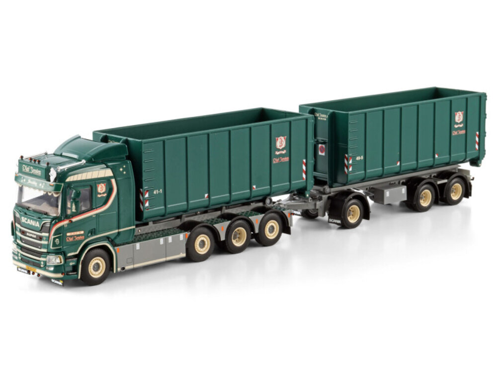 WSI WSI Scania R Normal 8x2 with 3-axle riged truck + hooklift  system + 2x 40m3 hooklift container OLAF JENSEN