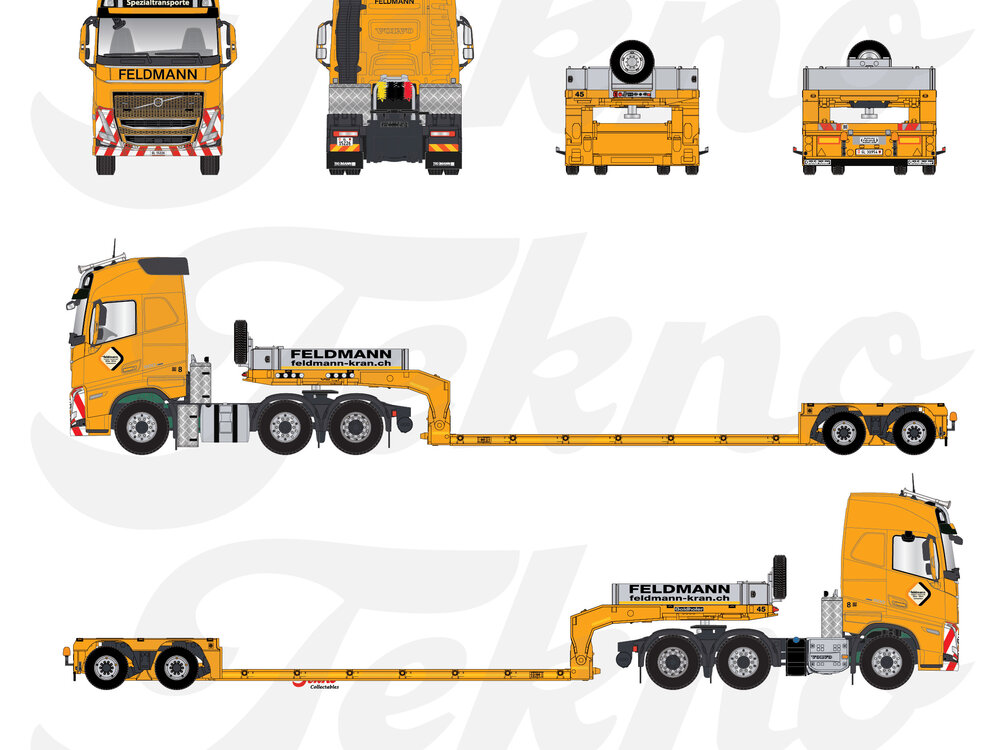 Tekno Tekno Volvo FH05 Globetrotter 6x2 met 2-assige dieplader FELDMANN