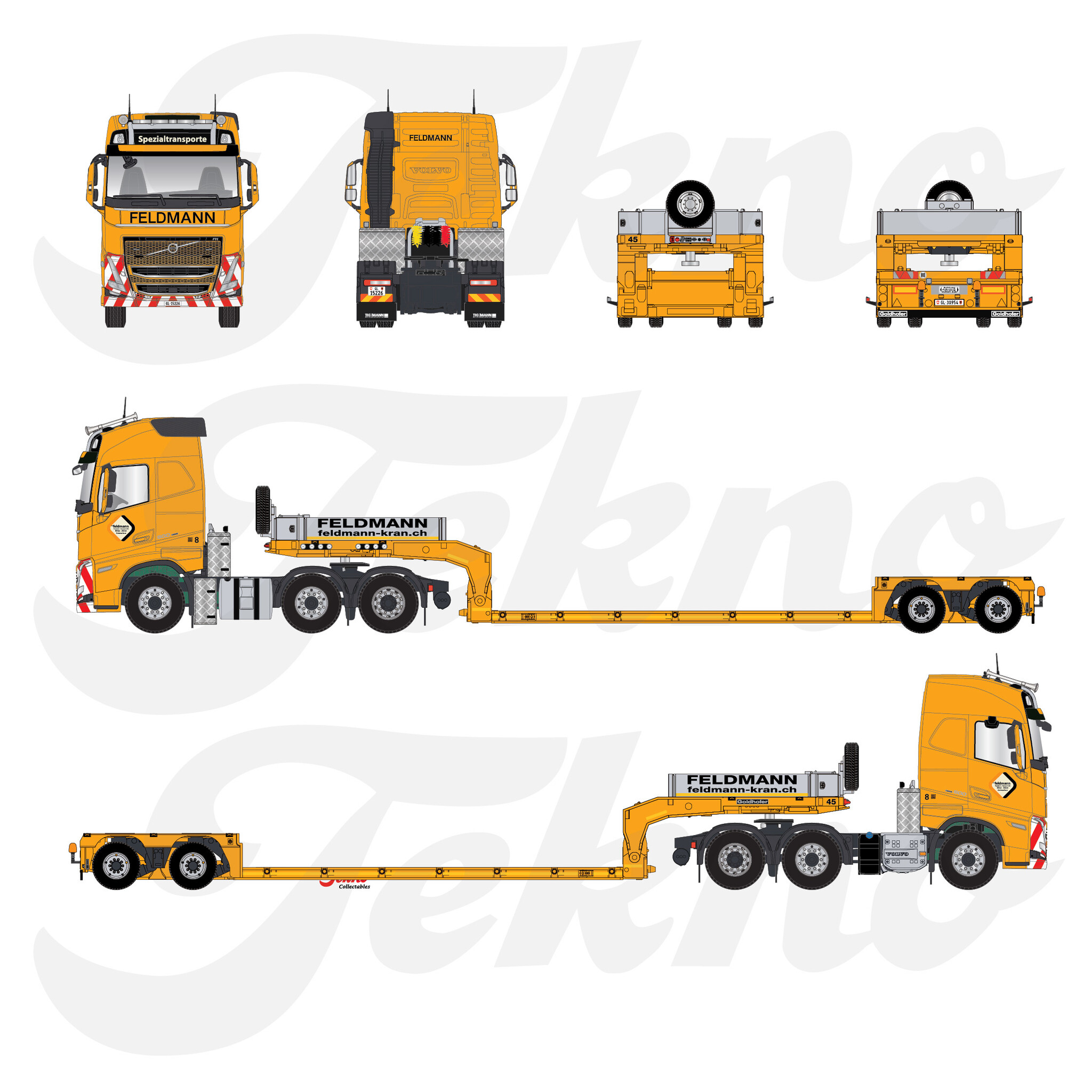 新作人気モデル Volvo Tekno FH05 lowloader 2-axle with 6x2 Globetrotter ミニカー