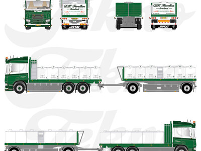 Tekno Tekno Scania Next Gen R530 rigid truck with trailer life fish transporter DK FORELLEN