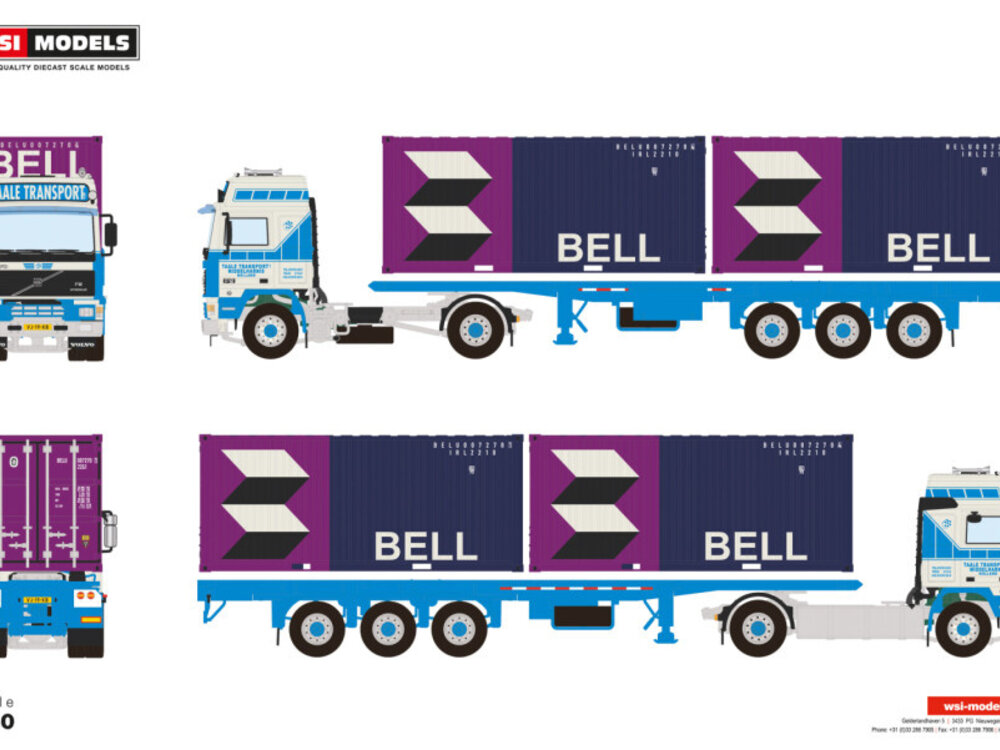WSI WSI Volvo F12 Glob. met 3-as container trailer + 2 x 20ft. container TAALE TRANSPORT