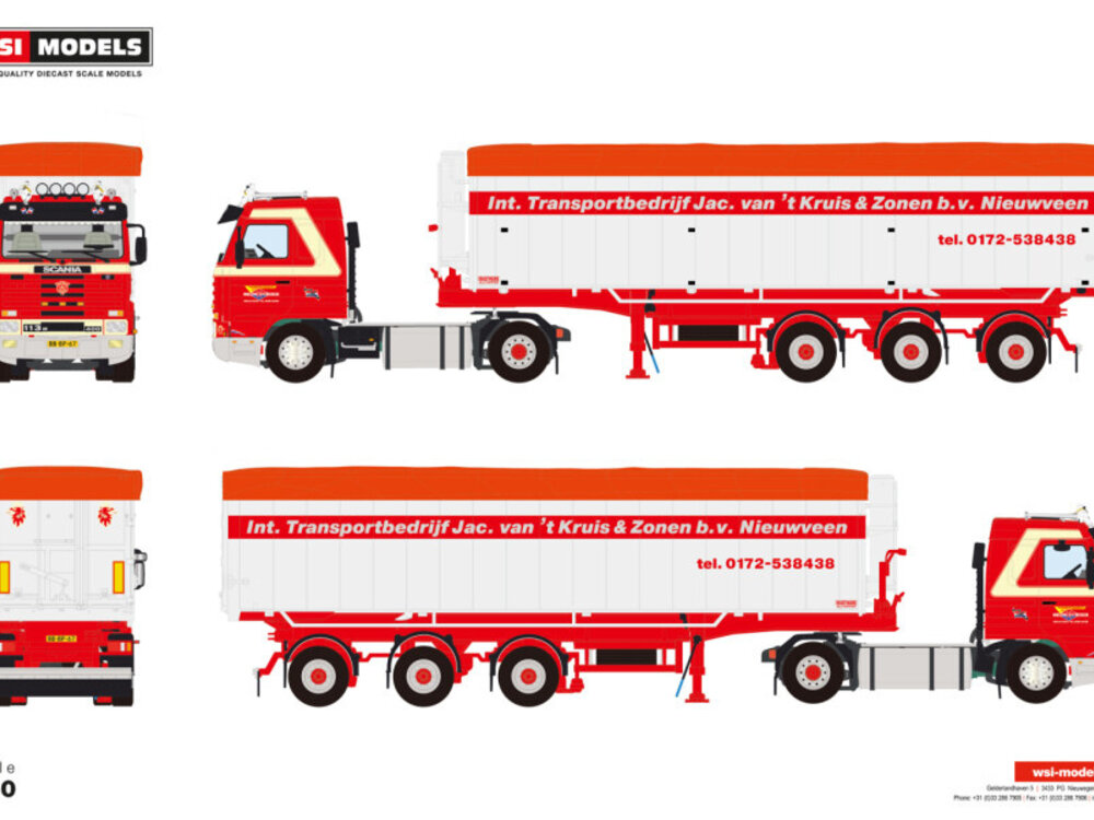 WSI WSI Scania 113M Streamline with 3-axle volume tipper trailer JAC VAN 'T KRUIS & ZONEN BV