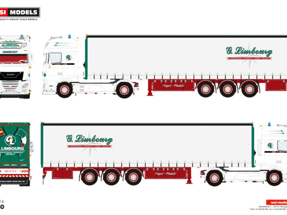 WSI WSI DAF XF SSC 4X2 met 3-as schuifzeilen oplegger LIMBOURG