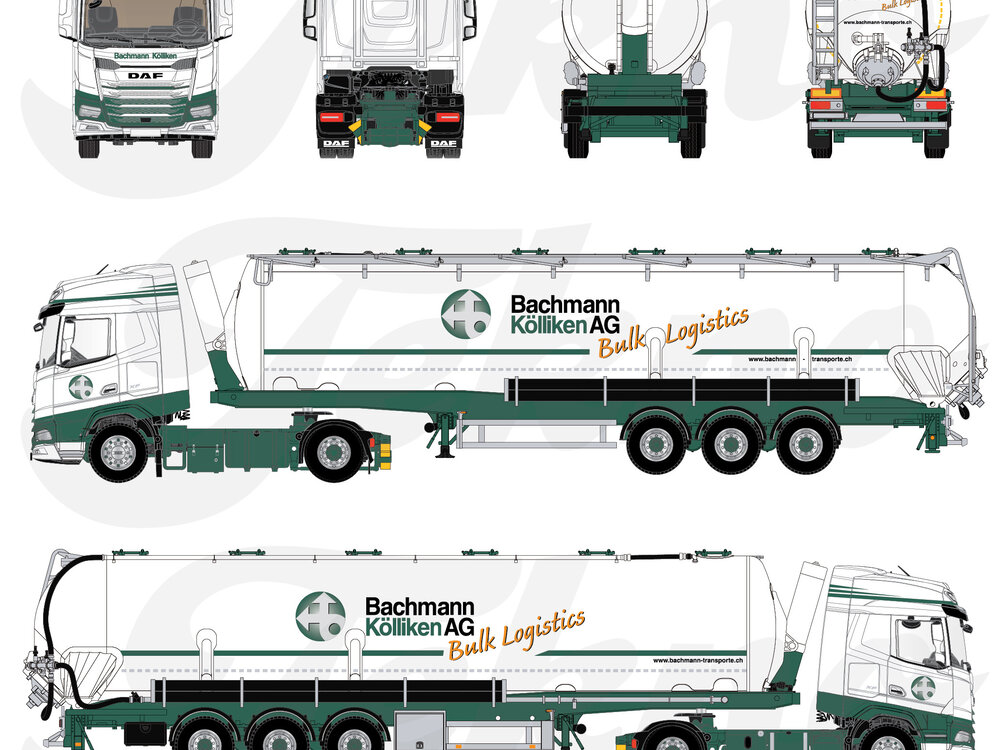 Tekno Tekno DAF XF 4x2 with 3-axle Silo trailer BACHMANN