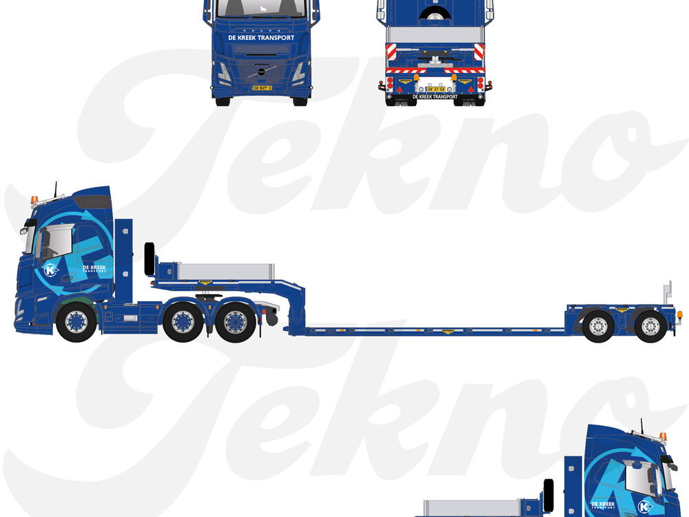 Tekno Tekno Volvo FH Aero 6x2 tractor with 2-axle Broshuis lowloader DE KREEK TRANSPORT