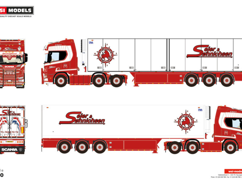 WSI WSI Scania R Highline 6x2 met 3-assige koeltrailer SEJER & SONNICHSEN