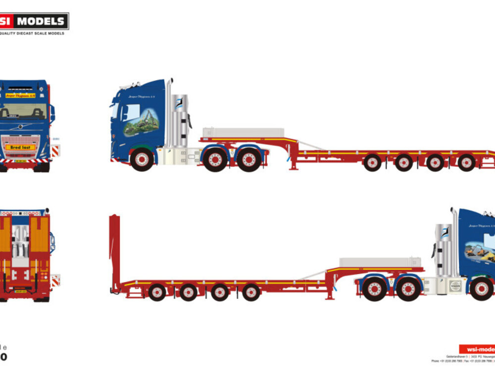 WSI WSI Volvo FH5 Globetrotter 6x4 with 4-axle semi low loader + ramps JESPER THYGESEN
