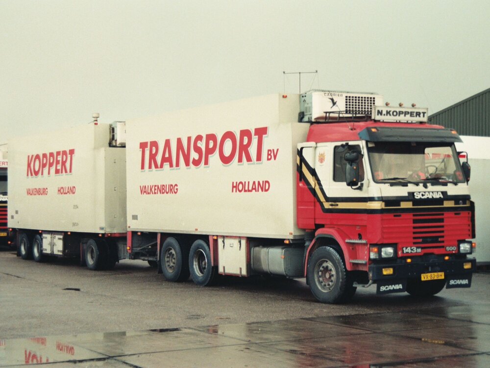 Tekno Tekno Scania 143M Topline rigid truck with 3-axle trailer KOPPERT