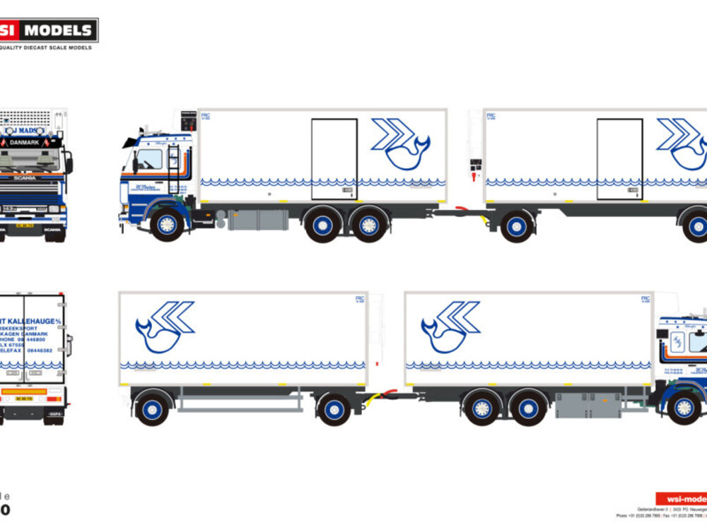 WSI WSI Scania 3-serie 6x2 bakwagen met 2-as oplegger KAJ MADSEN
