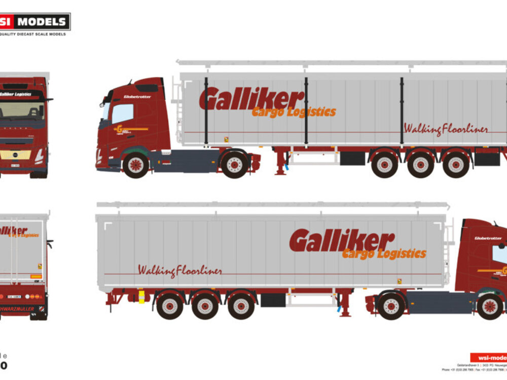 WSI WSI Volvo FH aero Globetrotter electric met 3-as volume oplegger GALLIKER