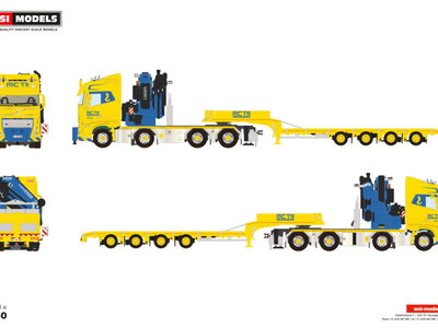 WSI WSI Volvo FH5 Globetrotter 8x4  with 4-axle semi low loader  with ramps  + fassi 1300 jib MCT CRANING