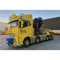 WSI Volvo FH5 Globetrotter 8x4  with 4-axle semi low loader  with ramps  + fassi 1300 jib MCT CRANING