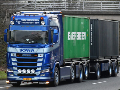 WSI WSI Scania S Highline 8x2 with 7-axle riged container truck + drawbar trailer with 2x 20ft container VAN WONDEREN BEESD BV