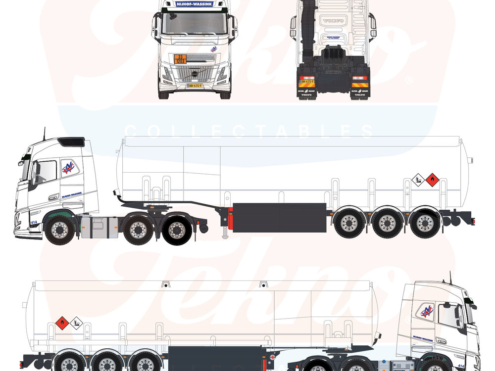 Tekno Tekno Volvo FH Aero Globetrotter 6x2 met 3-assige benzine oplegger NIJHOF WASSINK