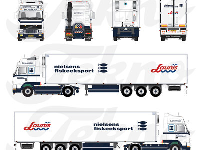 Tekno Tekno Volvo FH12 Globetrotter XL 4x2 trekker met 3 assige koeloplegger NIELSEN FISKEEKSPORT
