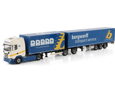 WSI WSI Scania S Highline 4x2 with 2-axle riged truck box trailer + 3 -axle drawbar road train trailer BERGWERFF TRANSPORT